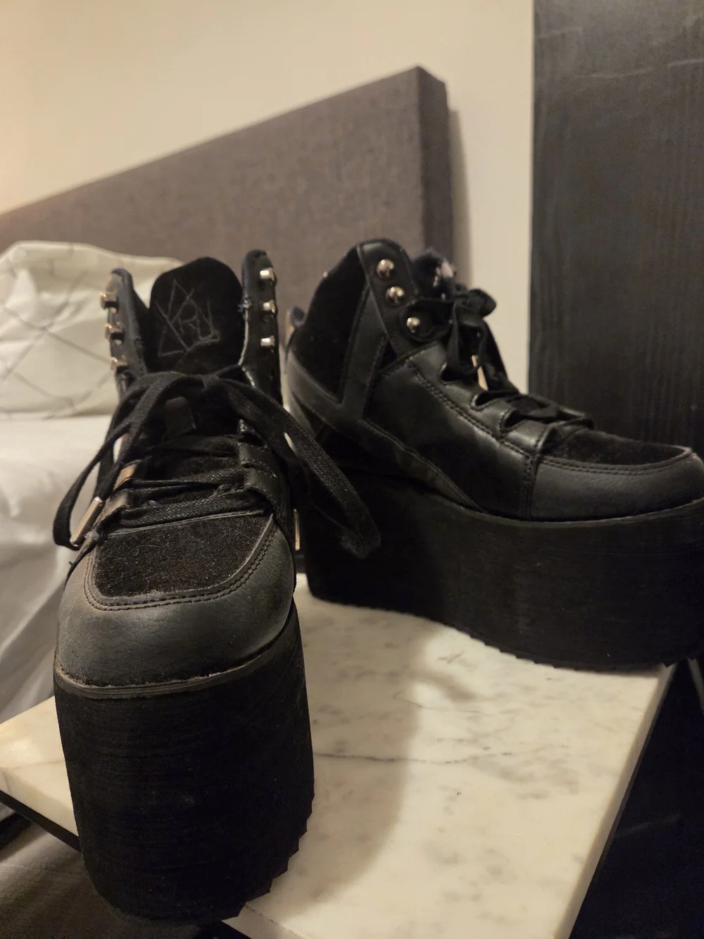Black Platform Lace-Up Women's Shoes - High-Top Style